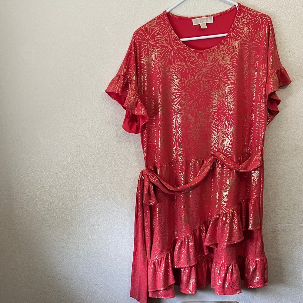 Salmón and Gold Ruffle Dress
